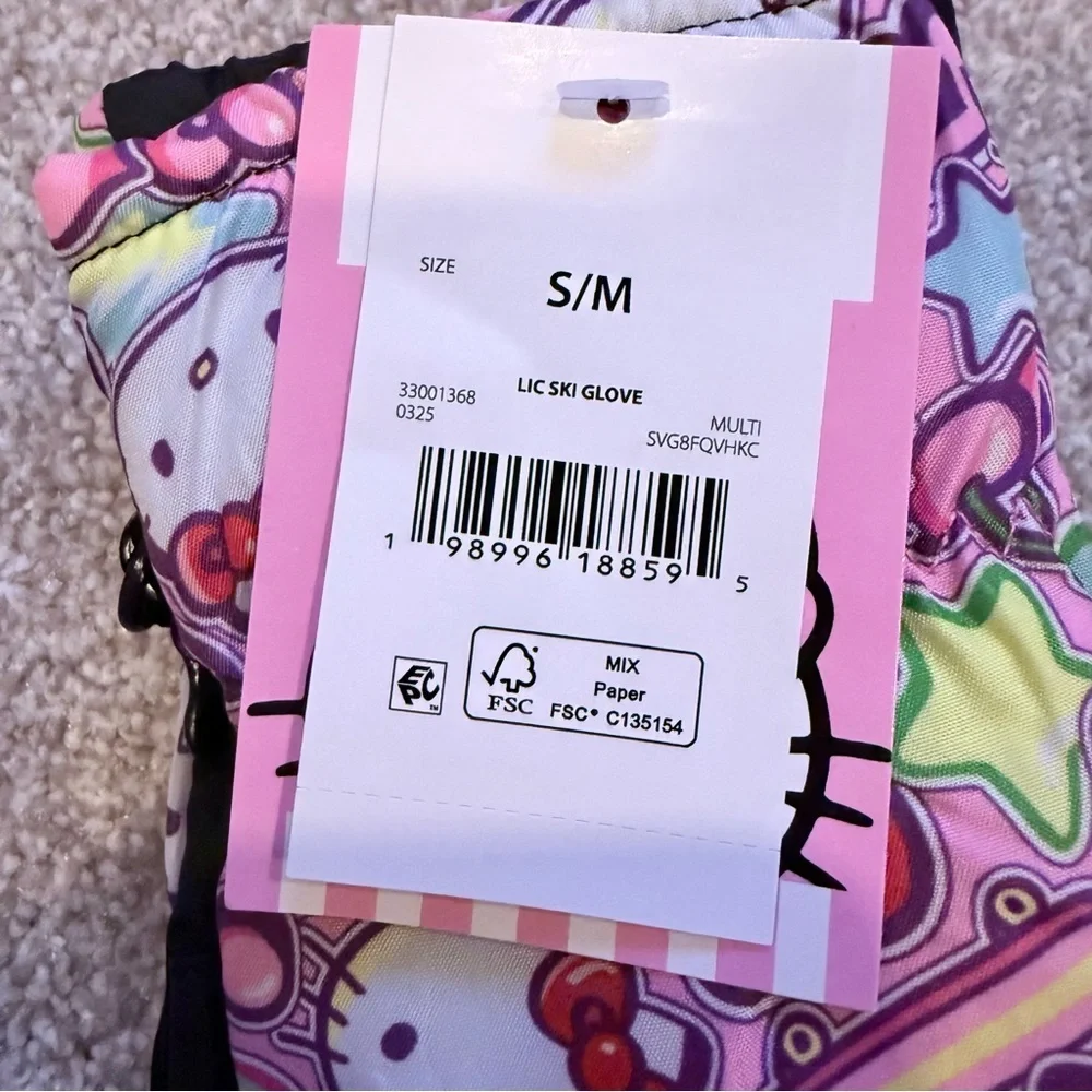 NWT Hello Kitty licensed ski gloves youth size S/M